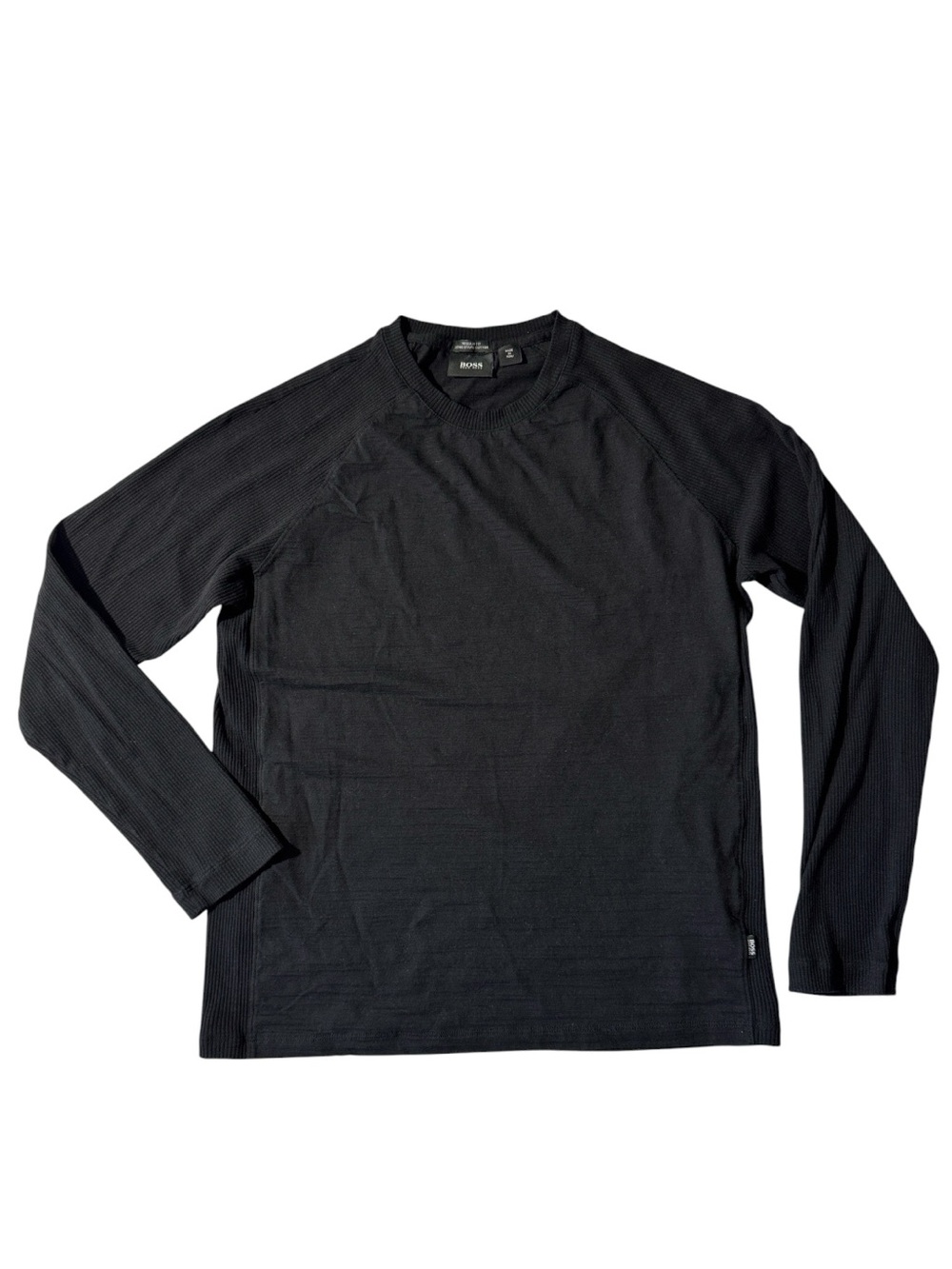 Hugo Boss men L Large regular fit black long sleeve crewneck long staple t-shirt